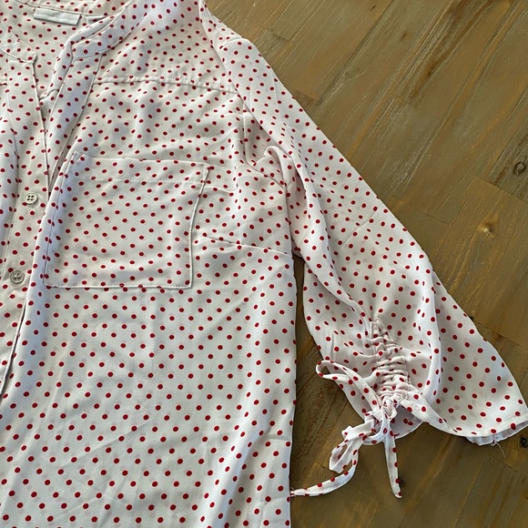 New York & Co, White w /red polka dot blouse, L - Picture 3 of 12